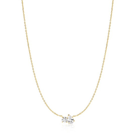 Sterling Silver Gold Plated Toi & Moi CZ Necklace