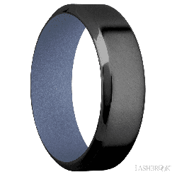 7 mm wide High Bevel Zirconium band featuring a Crushed Orchid sleeve.