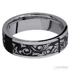 7 mm wide/Flat/Tantalum band with a laser carved Western Scroll pattern.