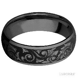 7 mm wide/Domed/Zirconium band with a laser carved Western Scroll pattern.