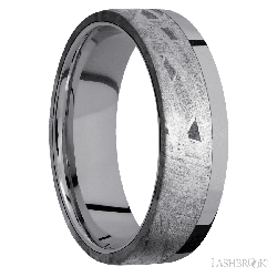 7 mm wide/Flat/Tantalum band with one 5 mm Off Center Edge inlay of Meteorite.