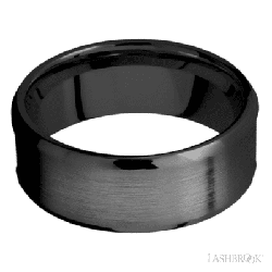 8 mm wide/Beveled/Zirconium band with one 5 mm Centered inlay of Desert Iron Wood.
