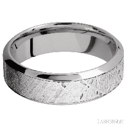 7 mm wide/High Bevel/18K White Gold band with one 4 mm Centered inlay of Meteorite.