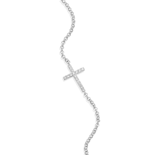 Sterling Silver Lab Grown Diamond Cross Bolo Bracelet