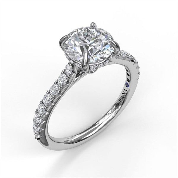 14K Hidden Halo Cathedral Engagement Ring Mounting