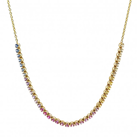 14K Gold Rainbow Sapphire Petite Tennis Necklace