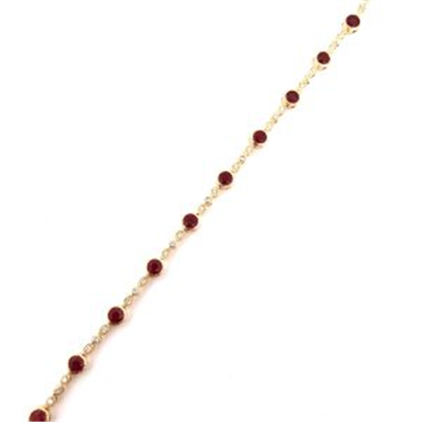 14 Karat Yellow Gold Ruby Milgrain Bezel Bracelet