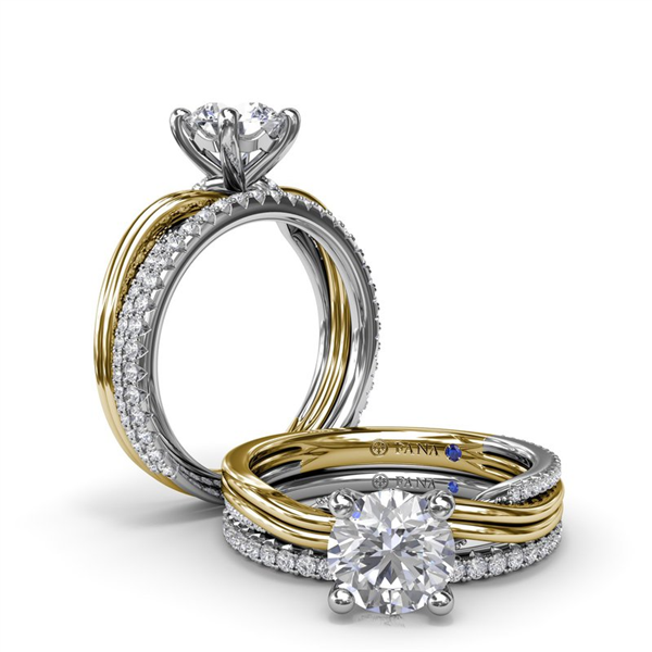 14K Two Tone Double-Row Twist Diamond Semi-Mount Engagement Ring