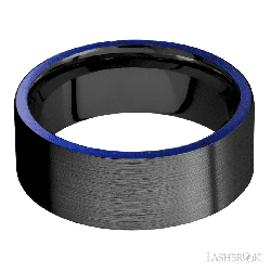 8 mm wide/Flat/Zirconium band with two 1 mm Side inlays of Lapis.