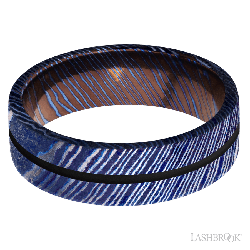7 mm wide/Flat/Titanium Damascus band with one 1 mm Centered inlay of Black.