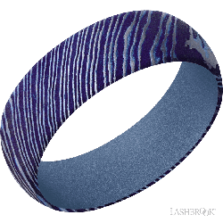 7 mm wide Domed Titanium Damascus band featuring a Crushed Orchid sleeve.
