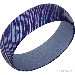 7 mm wide Domed Titanium Damascus band featuring a Crushed Orchid sleeve.