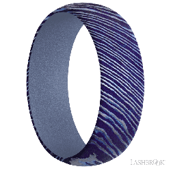 7 mm wide Domed Titanium Damascus band featuring a Crushed Orchid sleeve.