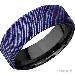 8 mm wide High Bevel Titanium Damascus band featuring a Zirconium sleeve.