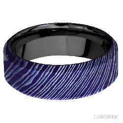 8 mm wide High Bevel Titanium Damascus band featuring a Zirconium sleeve.