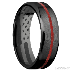 7 mm wide/Beveled/Zirconium band with one 1 mm Centered inlay of Coral.