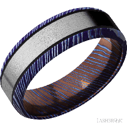 7 mm wide/Beveled/Titanium Damascus band with one 4 mm Centered inlay of Titanium.