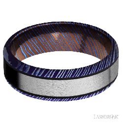7 mm wide/Beveled/Titanium Damascus band with one 4 mm Centered inlay of Titanium.
