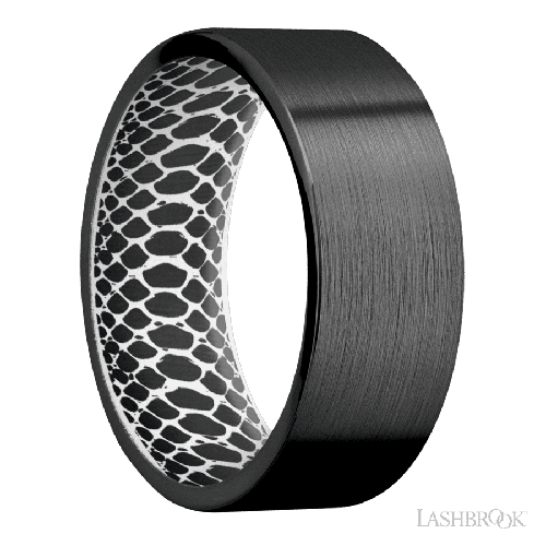8 mm wide Flat Zirconium band featuring a White sleeve.