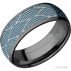 8 mm wide/Domed/Zirconium band with one 6 mm Centered inlay of Cobalt Chrome with a laser carved Navigator pattern.