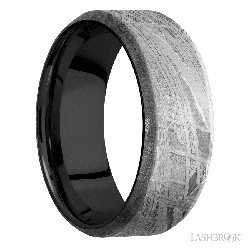 8 mm wide Beveled Meteorite band featuring a Zirconium sleeve.