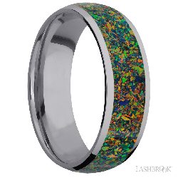 7 mm wide/Domed/Tantalum band with one 5 mm Centered inlay of Black Opal.