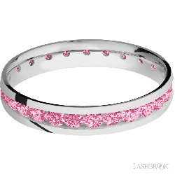 4 mm wide/Domed/Cobalt Chrome band with an Eternity arrangement of .07 carat Round Lab Dark Pink Diamond stones in a Channel setting.