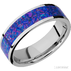 7 mm wide/Flat/Cobalt Chrome band with one 5 mm Centered inlay of Purple Opal.