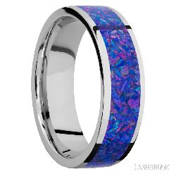 7 mm wide/Flat/Cobalt Chrome band with one 5 mm Centered inlay of Purple Opal.