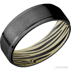 7 mm wide Flat Grooved Edges Zirconium band featuring a Bright Nickel sleeve.