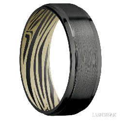 7 mm wide Flat Grooved Edges Zirconium band featuring a Bright Nickel sleeve.