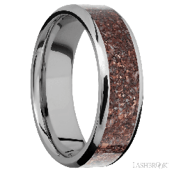 7 mm wide/Beveled/Titanium band with one 5 mm Centered inlay of Dinosaur Bone Mixed.