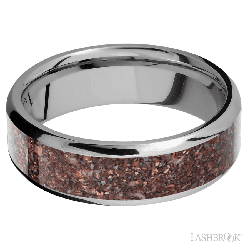 7 mm wide/Beveled/Titanium band with one 5 mm Centered inlay of Dinosaur Bone Mixed.