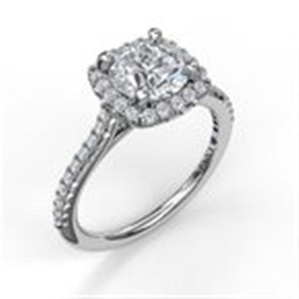 14K Cushion Halo Diamond Semi-Mount Engagement Ring