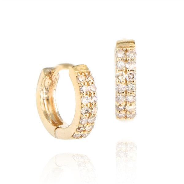 14K Yellow Gold Diamond Double Row Hoop Earrings