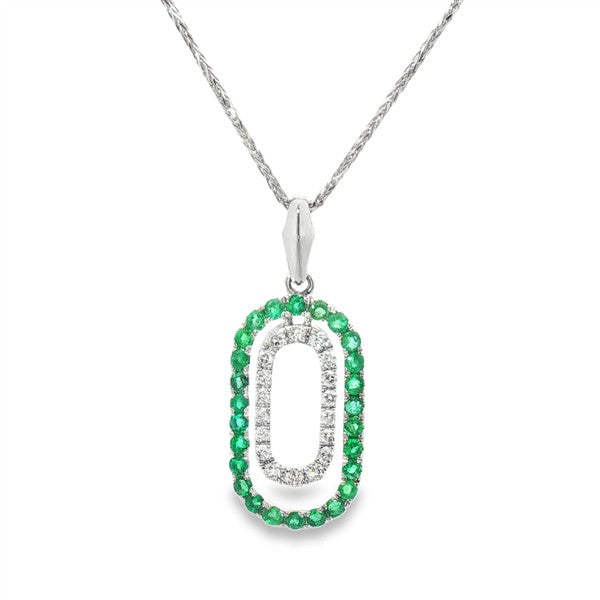 14K Paperclip Emerald & Diamond Pendant