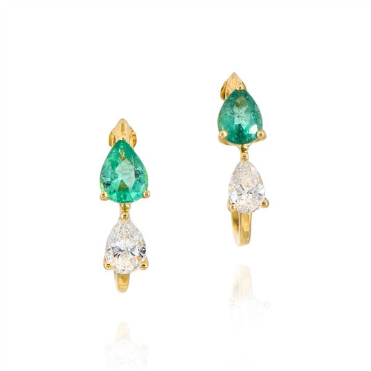 18K Emerald & Diamond Pear J-Hoop Earrings