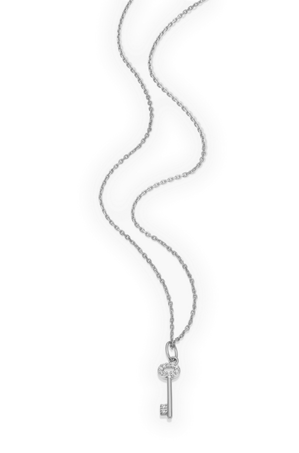 Sterling Silver Lab Grown Diamond Skeleton Key Necklace