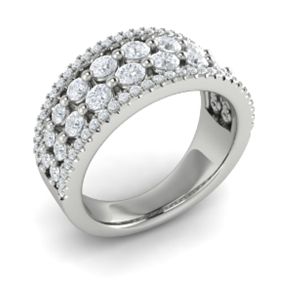 14K White Gold Multi-Row Diamond Statement Ring