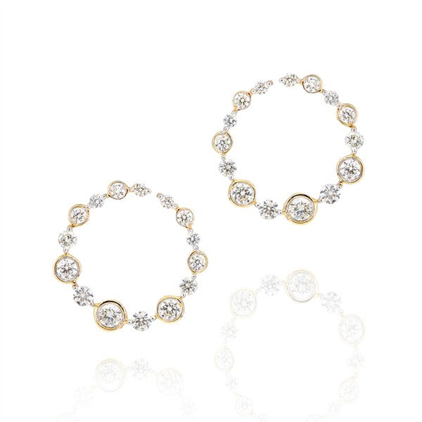 14K Diamond Bezel Circle Stud Earrings