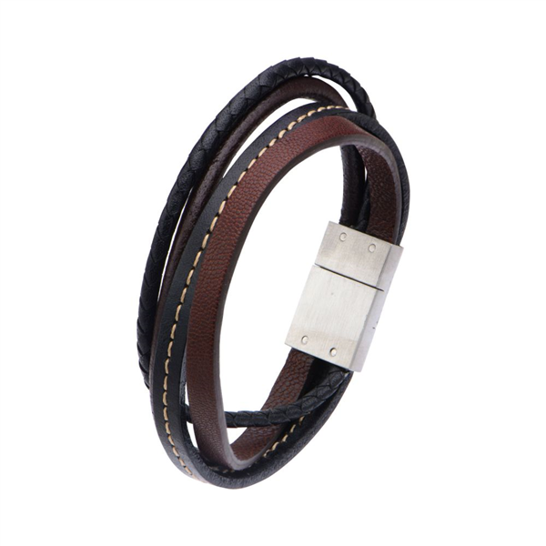 Brown & Black Leather Layered Bracelet