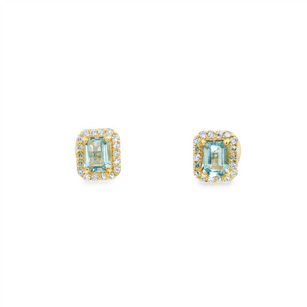 18K Aquamarine & Diamond Halo Stud Earrings