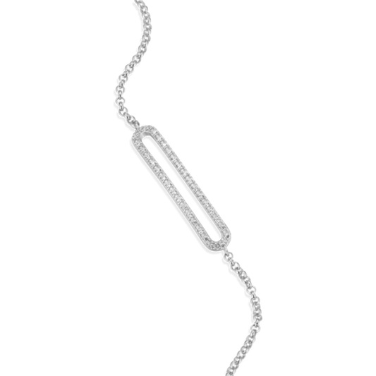 Sterling Silver Paperclip Charm Lab Grown Diamond Bracelet