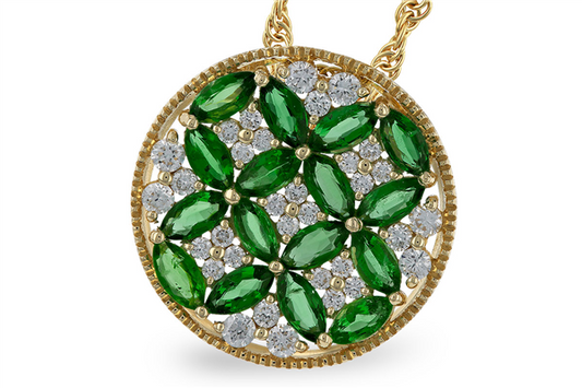 14K Emerald & Diamond Patterned Circle Necklace