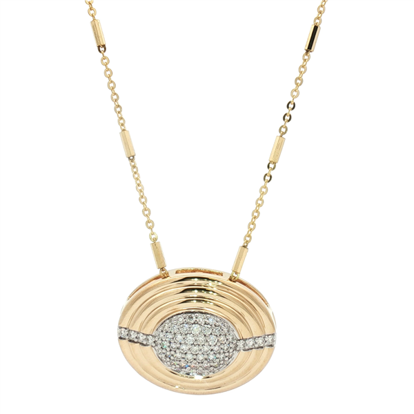 14 Karat Two Tone Gold Diamonds Pave Oval Disc Pendant