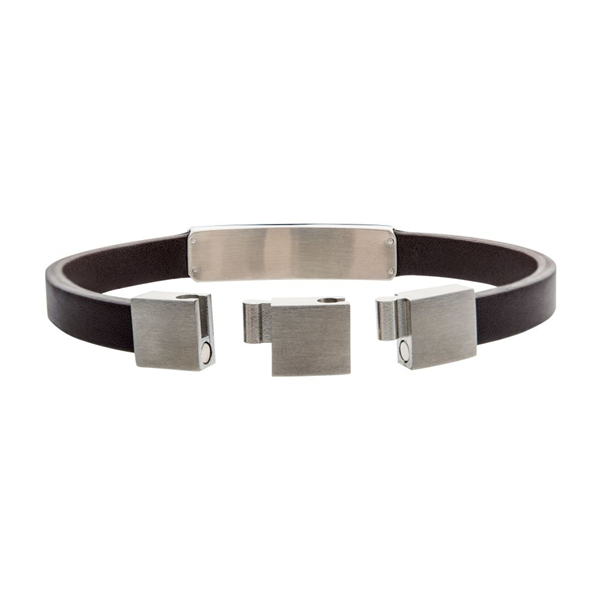 Brown Leather & Stainless Steel Streamline ID Bracelet