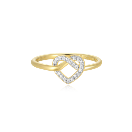 14K Gold Plated Knotted Heart Lab Grown Diamond Ring