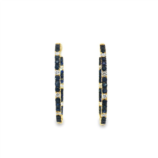 14 Karat Sapphire & Diamond Hoop Earrings