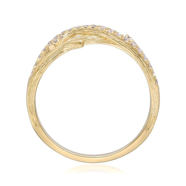 14K Engraved Branch Diamond Wedding Band