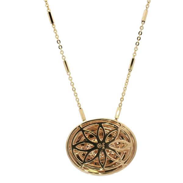 14 Karat Two Tone Gold Diamonds Pave Oval Disc Pendant